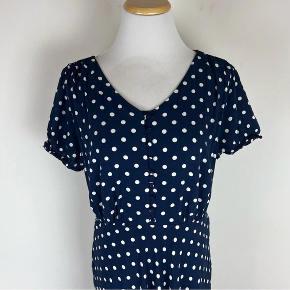 J. Crew Navy Polka Dot Dress Size 10 - Picture 3 of 6